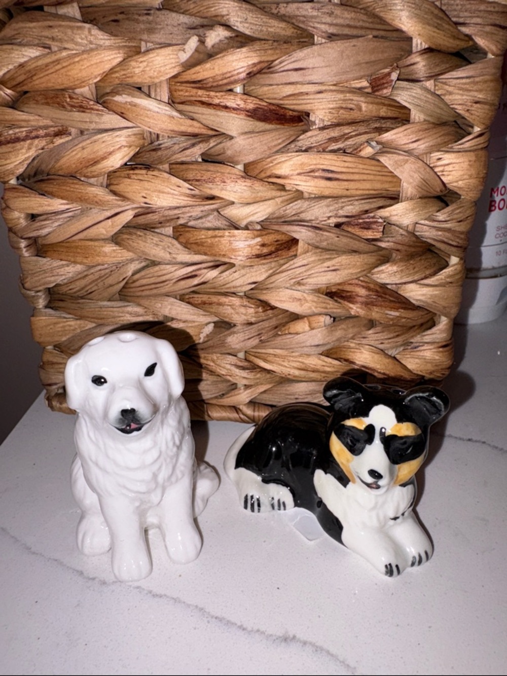 Dog Salt and Pepper Shakers - White & Black Tricolor Ceramic set of 2 nwt